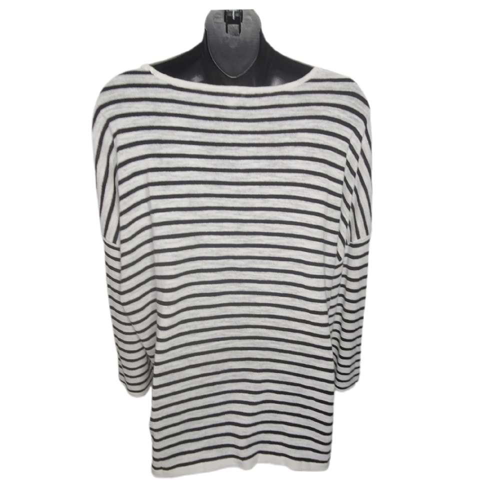 J. JILL VERTICAL STRIPED LINEN/COTTON TOP SIZE XL - Picture 3 of 4